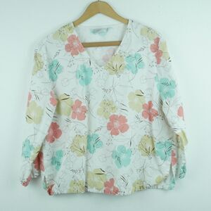 Hot Cotton Large Top Linen Blend Popover Floral Boho Beachy Relaxed Lagenlook